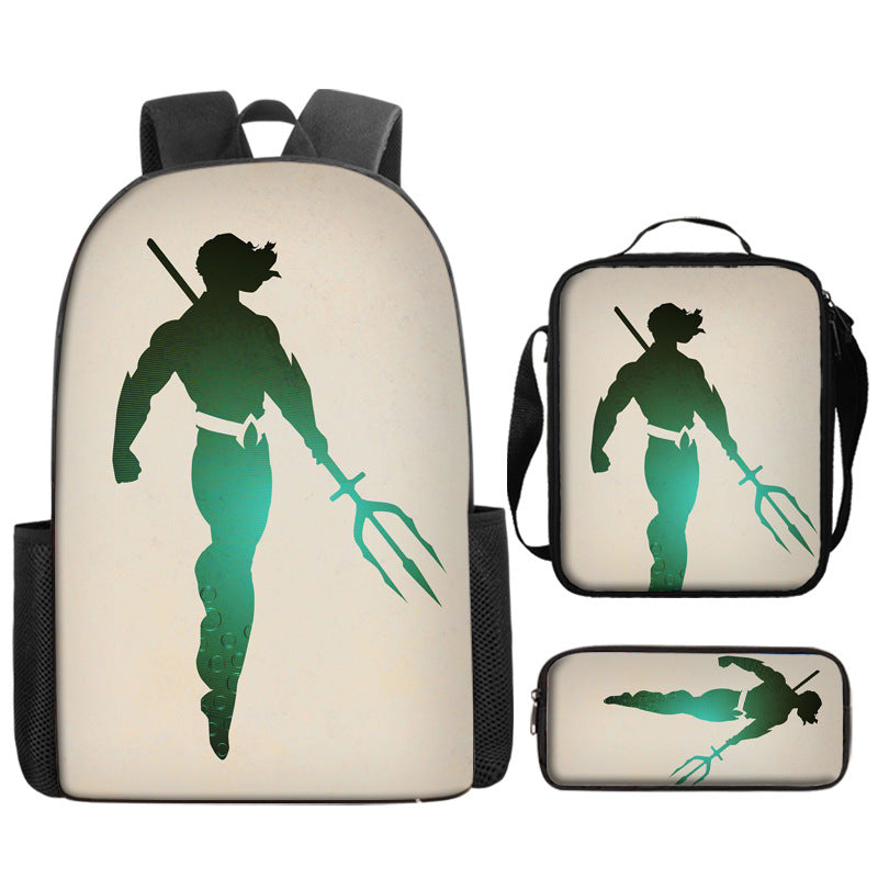 Aquaman Superheroes Schoolbag Backpack Lunch Bag Pencil Case 3pcs Set Gift for Kids Students