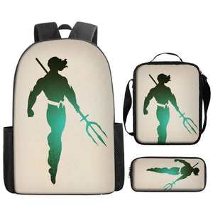 Aquaman Superheroes Schoolbag Backpack Lunch Bag Pencil Case 3pcs Set Gift for Kids Students