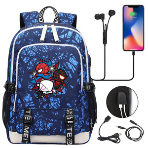 Spiderman Into the Spider Verse Miles Morales  USB Charging Backpack School Note Book Laptop Travel Bags