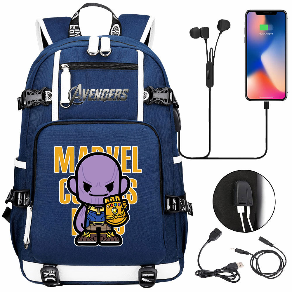 Avengers Superhero Iron Man Captain America Spiderman Hulk Thor Thanos USB Charging Backpack School NoteBook Laptop Travel Bags