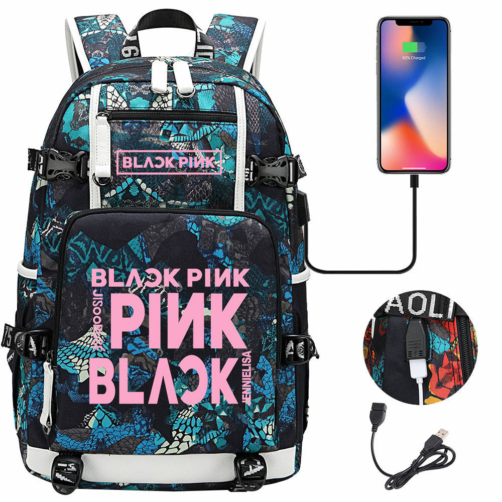 Kpop Blackpink USB Charging Backpack School NoteBook Laptop Travel Bags