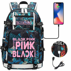 Kpop Blackpink USB Charging Backpack School NoteBook Laptop Travel Bags