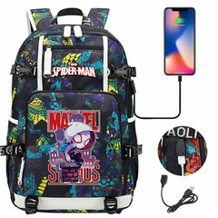 Spiderman Gwen Miles Morales  USB Charging Backpack School NoteBook Laptop Travel Bags