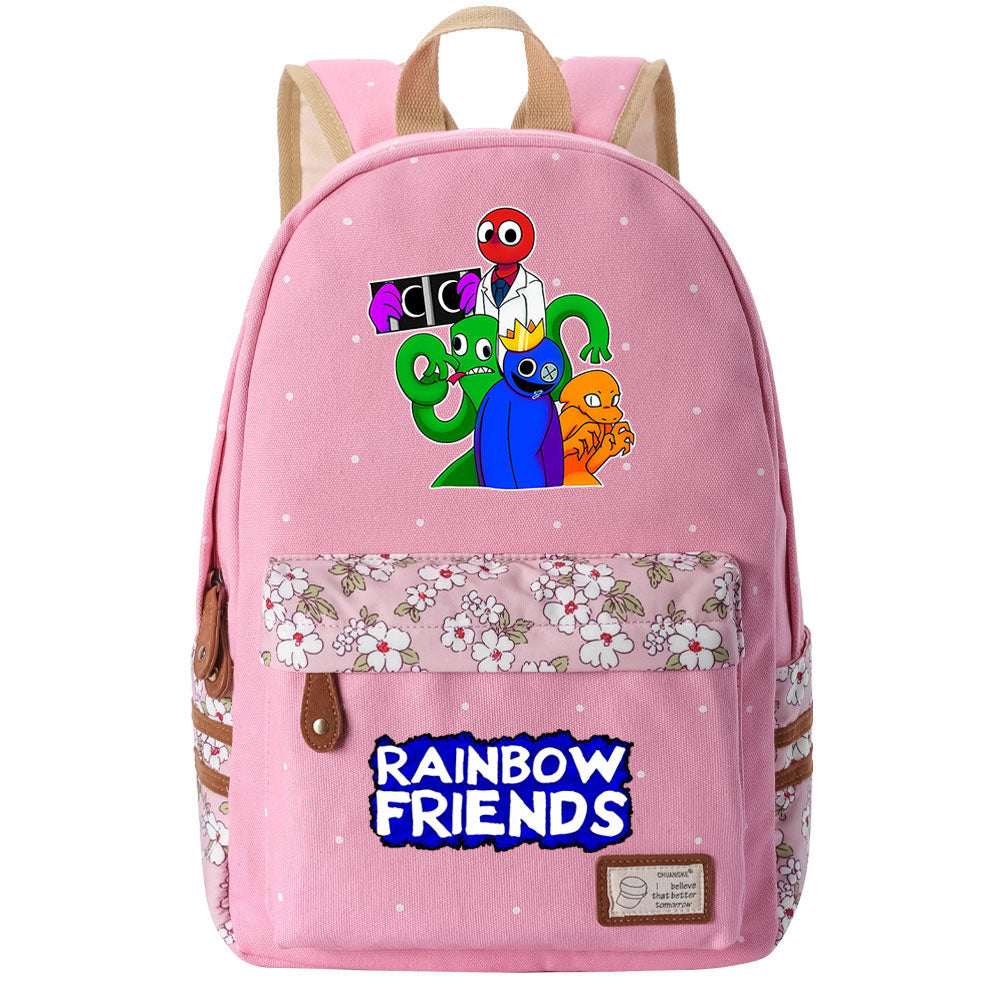 Rainbow Friends Canvas Travel Backpack School Bag For Girl Kids Boy