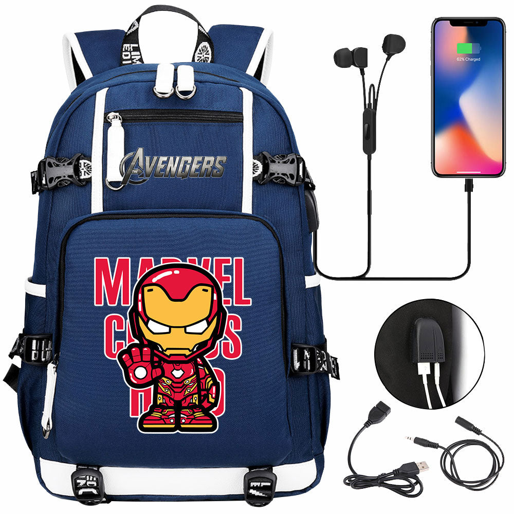 Avengers Superhero Iron Man Captain America Spiderman Hulk Thor Thanos USB Charging Backpack School NoteBook Laptop Travel Bags