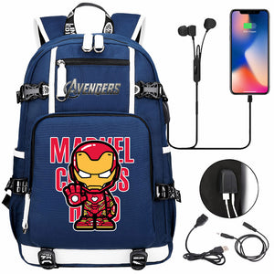 Avengers Superhero Iron Man Captain America Spiderman Hulk Thor Thanos USB Charging Backpack School NoteBook Laptop Travel Bags
