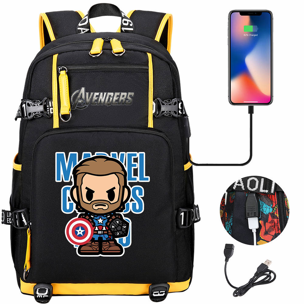 Avengers Superhero Iron Man Captain America Spiderman Hulk Thor Thanos USB Charging Backpack School NoteBook Laptop Travel Bags