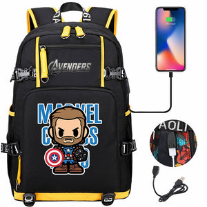 Avengers Superhero Iron Man Captain America Spiderman Hulk Thor Thanos USB Charging Backpack School NoteBook Laptop Travel Bags