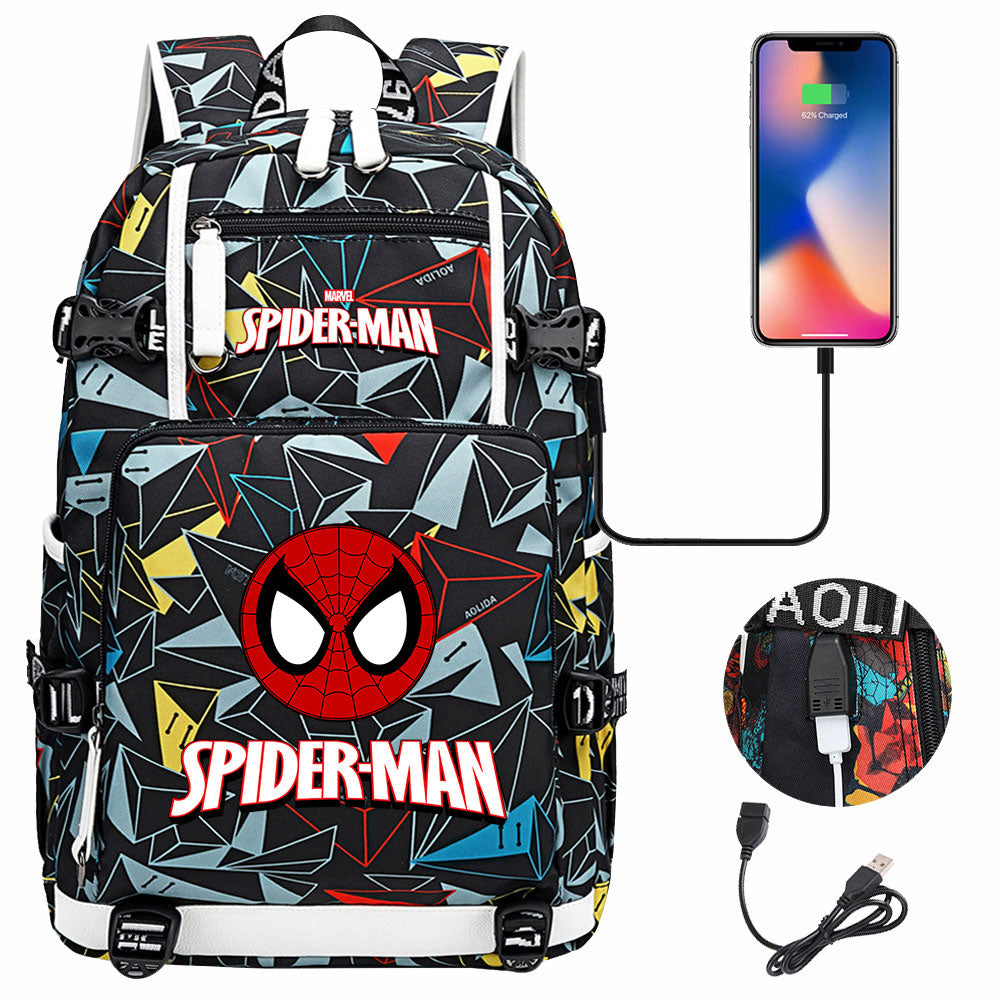 Spiderman Superhero Gwen Miles Morales  USB Charging Backpack School NoteBook Laptop Travel Bags