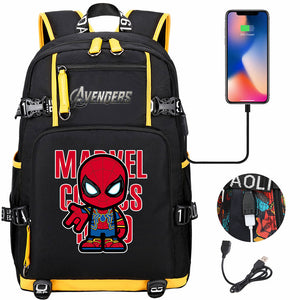 Avengers Superhero Iron Man Captain America Spiderman Hulk Thor Thanos USB Charging Backpack School NoteBook Laptop Travel Bags