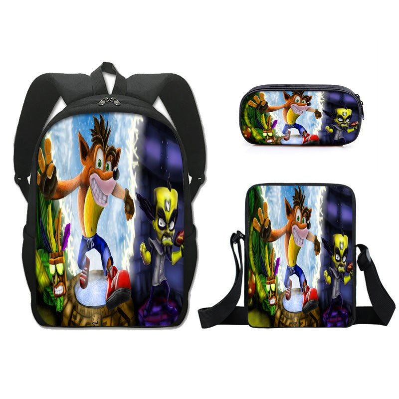 Crash Bandicoot Schoolbag Backpack Lunch Bag Pencil Case Set Gift for Kids Students