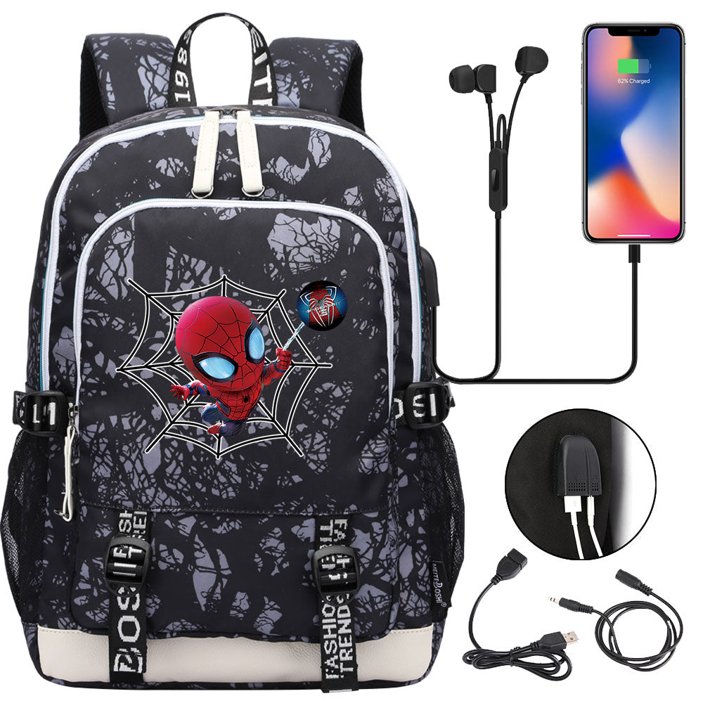 Spiderman Superhero USB Charging Backpack School Note Book Laptop Travel Bags