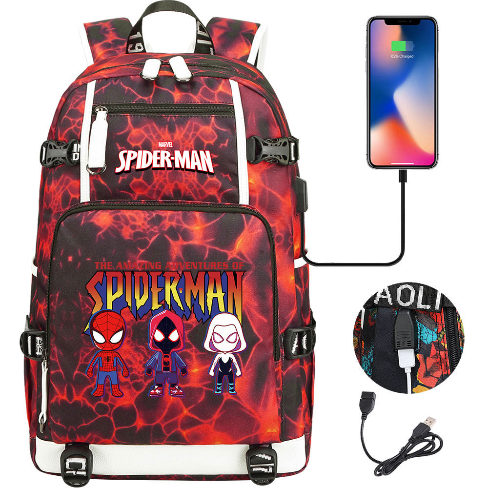 Spiderman Gwen Miles Morales  USB Charging Backpack School NoteBook Laptop Travel Bags