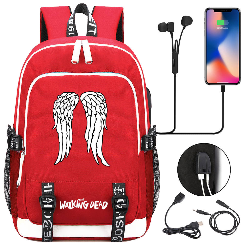 The Walking Dead USB Charging Backpack School Note Book Laptop Travel Bags