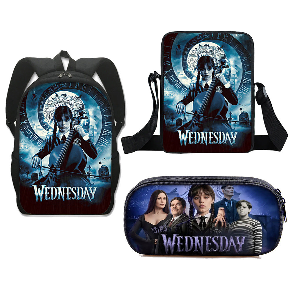 Wednesday Addams Schoolbag Backpack Lunch Bag Pencil Case 3pcs Set Gift for Kids Students