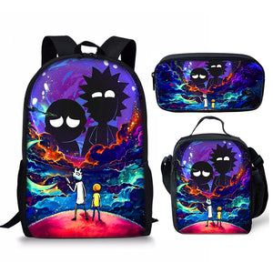 Rick and Morty Schoolbag Backpack Lunch Bag Pencil Case Set Gift for Kids Students
