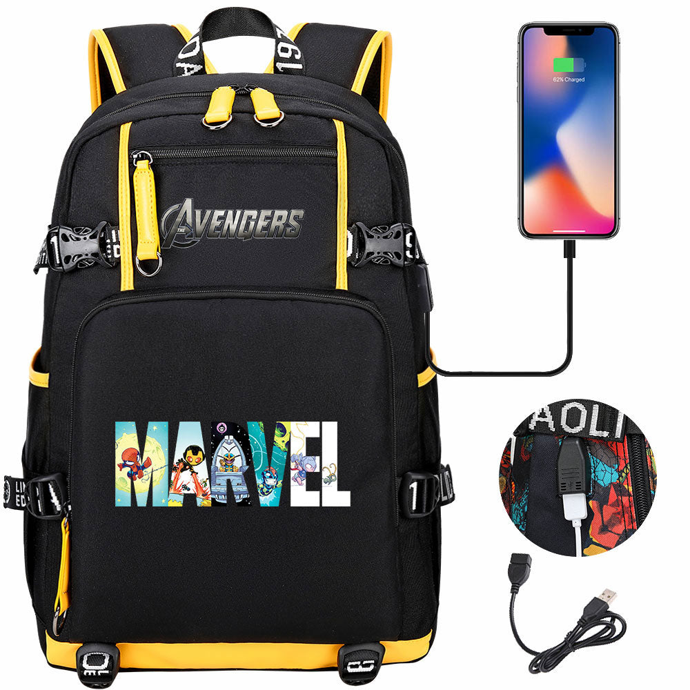 Avengers Superhero USB Charging Backpack School NoteBook Laptop Travel Bags