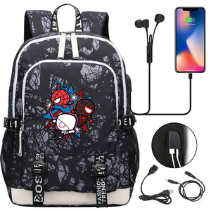 Spiderman Into the Spider Verse Miles Morales  USB Charging Backpack School Note Book Laptop Travel Bags