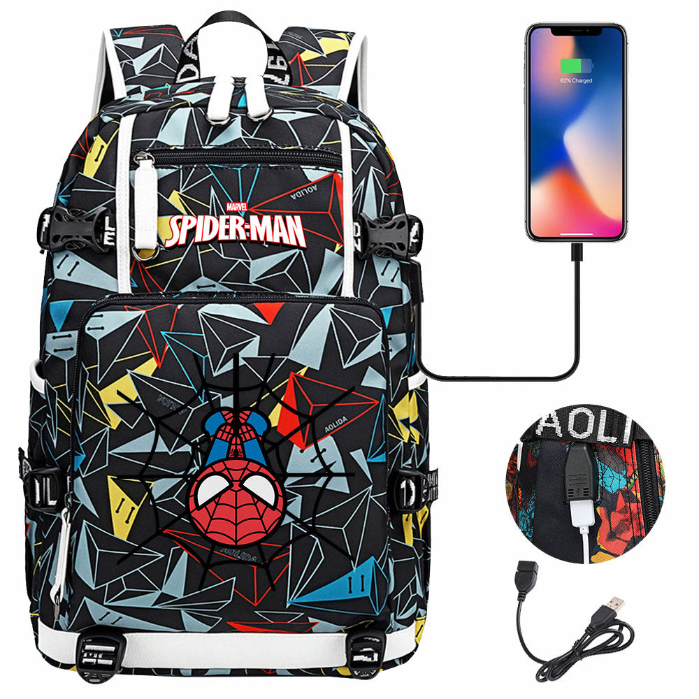 Spiderman Superhero Gwen Miles Morales  USB Charging Backpack School NoteBook Laptop Travel Bags