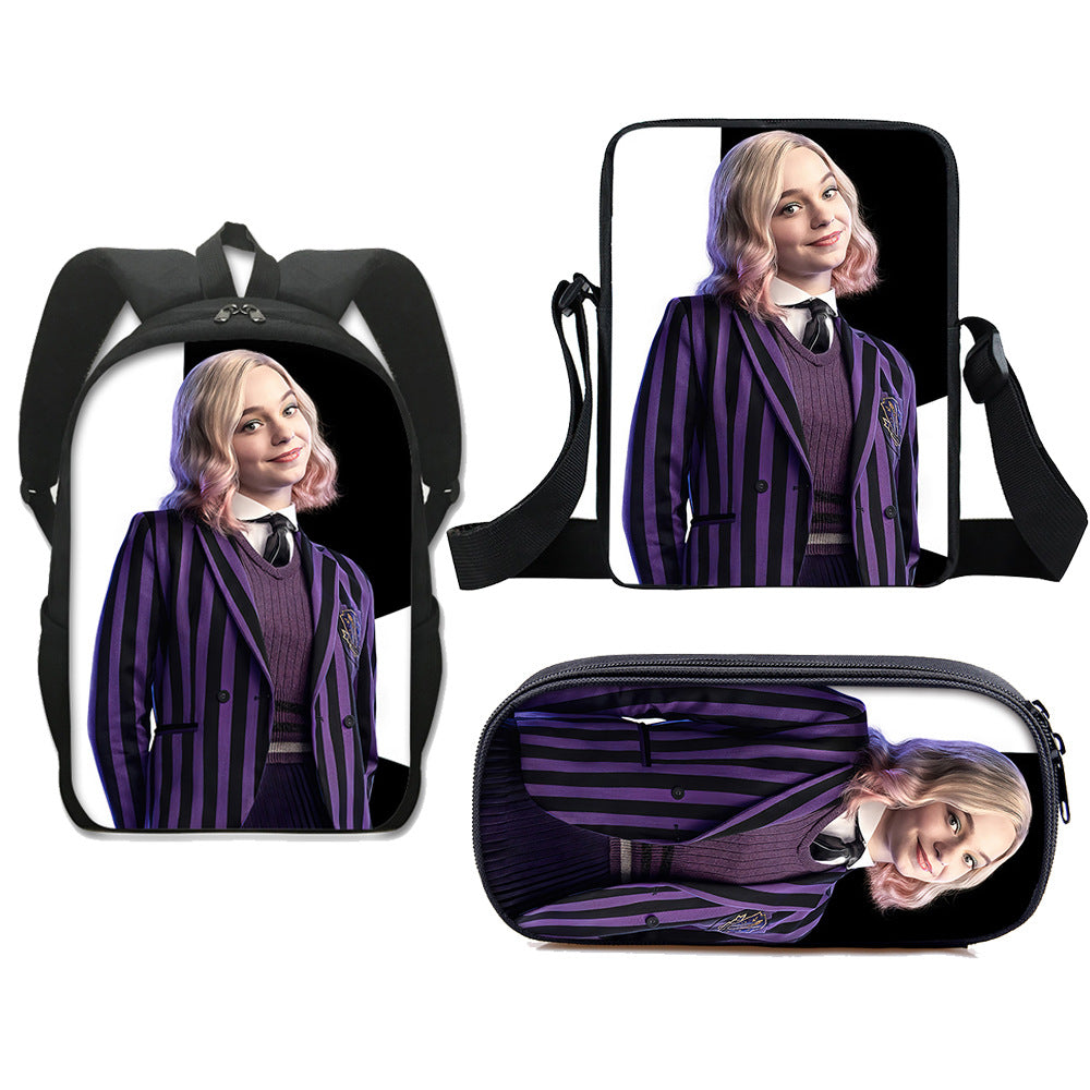 Wednesday Addams Schoolbag Backpack Lunch Bag Pencil Case 3pcs Set Gift for Kids Students