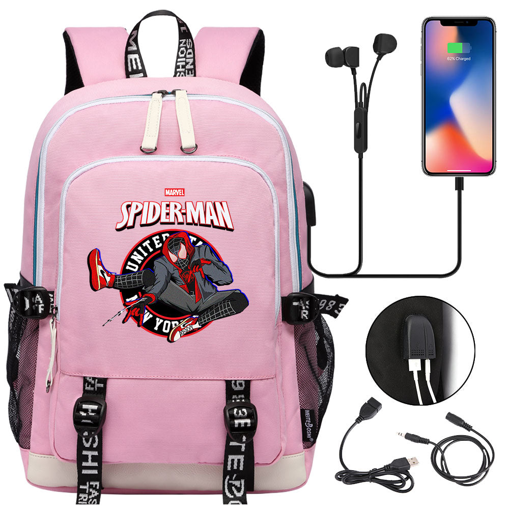 Spiderman Into the Spider Verse Miles Morales  USB Charging Backpack School Note Book Laptop Travel Bags