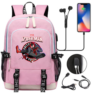 Spiderman Into the Spider Verse Miles Morales  USB Charging Backpack School Note Book Laptop Travel Bags