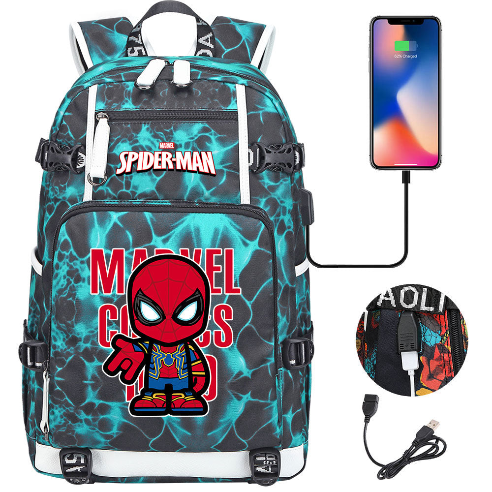 Spiderman Gwen Miles Morales  USB Charging Backpack School NoteBook Laptop Travel Bags