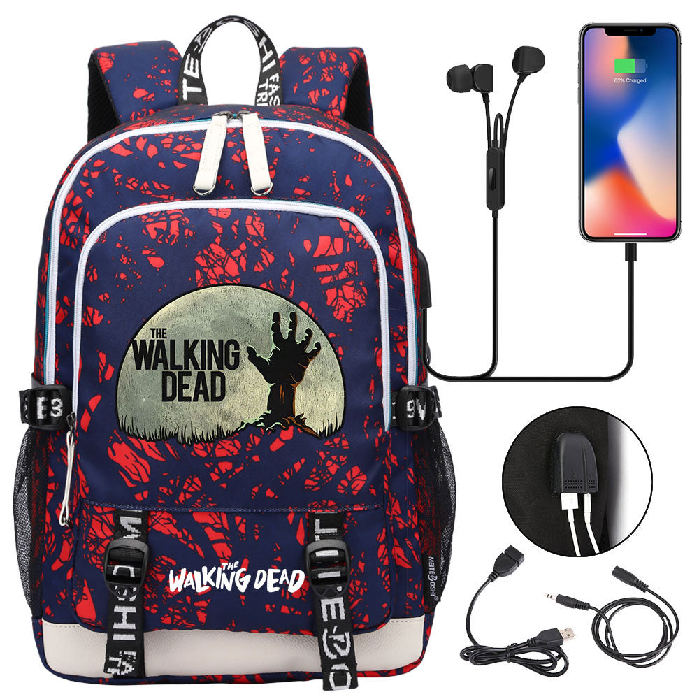 The Walking Dead USB Charging Backpack School Note Book Laptop Travel Bags