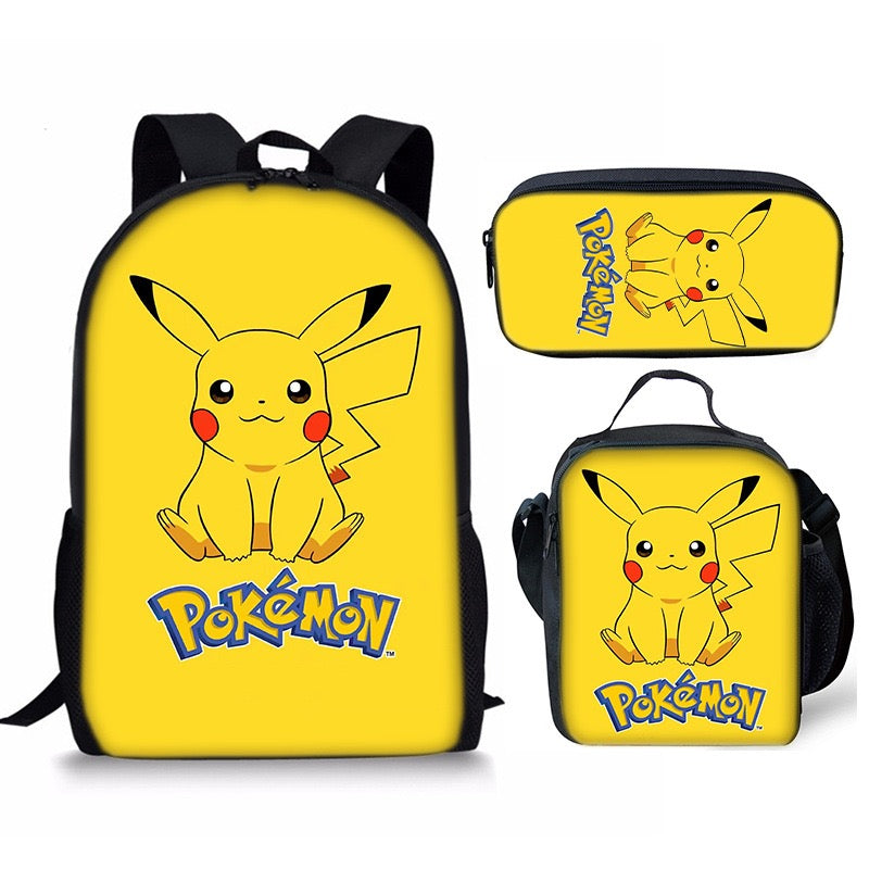 Pikachu Schoolbag Backpack Lunch Bag Pencil Case 3pcs Set Gift for Kids Students