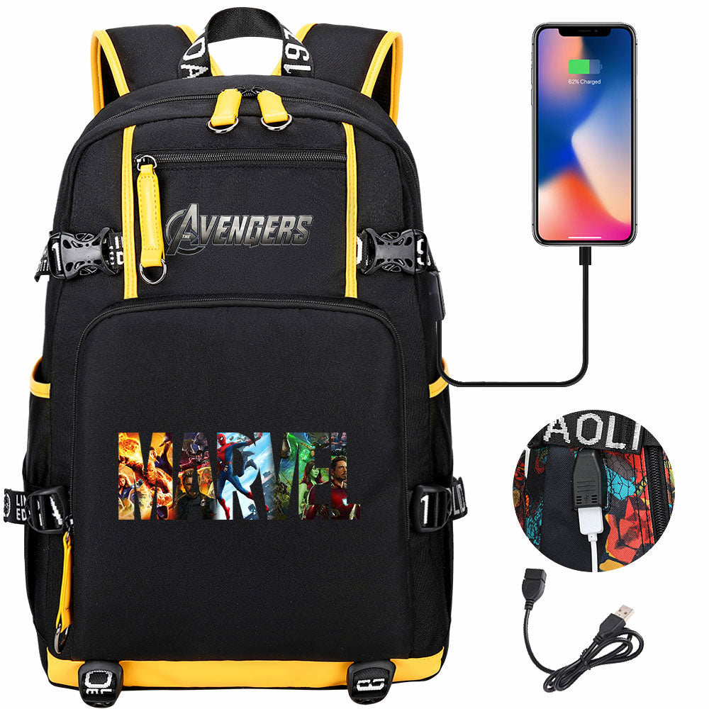 Avengers Superhero USB Charging Backpack School NoteBook Laptop Travel Bags