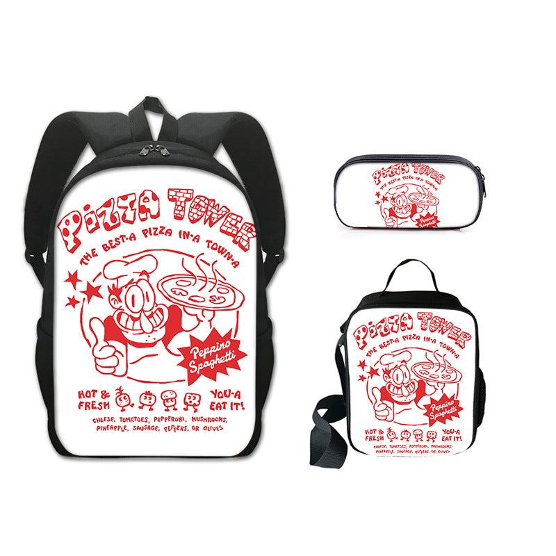 Pizza Tower Schoolbag Backpack Lunch Bag Pencil Case 3pcs Set Gift for Kids Students