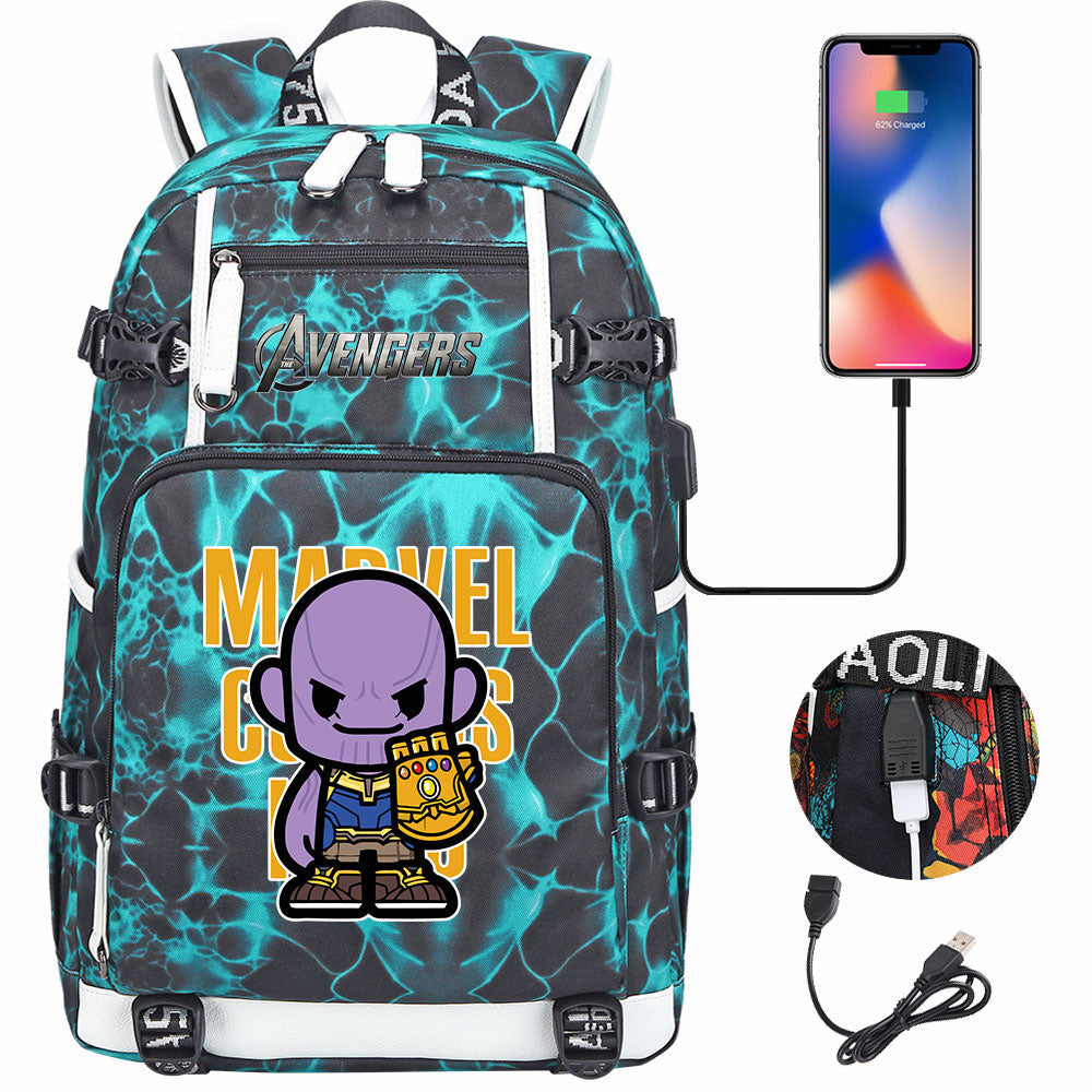 Avengers Superhero Iron Man Captain America Spiderman Hulk Thor Thanos USB Charging Backpack School NoteBook Laptop Travel Bags