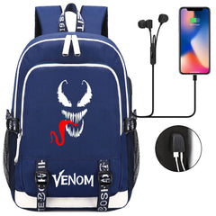 Venom Superhero USB Charging Backpack School Note Book Laptop Travel Bags