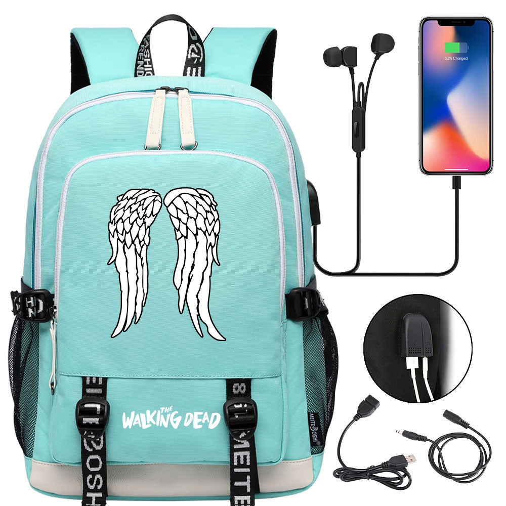 The Walking Dead USB Charging Backpack School Note Book Laptop Travel Bags