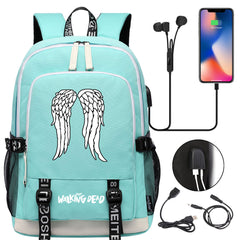 The Walking Dead USB Charging Backpack School Note Book Laptop Travel Bags