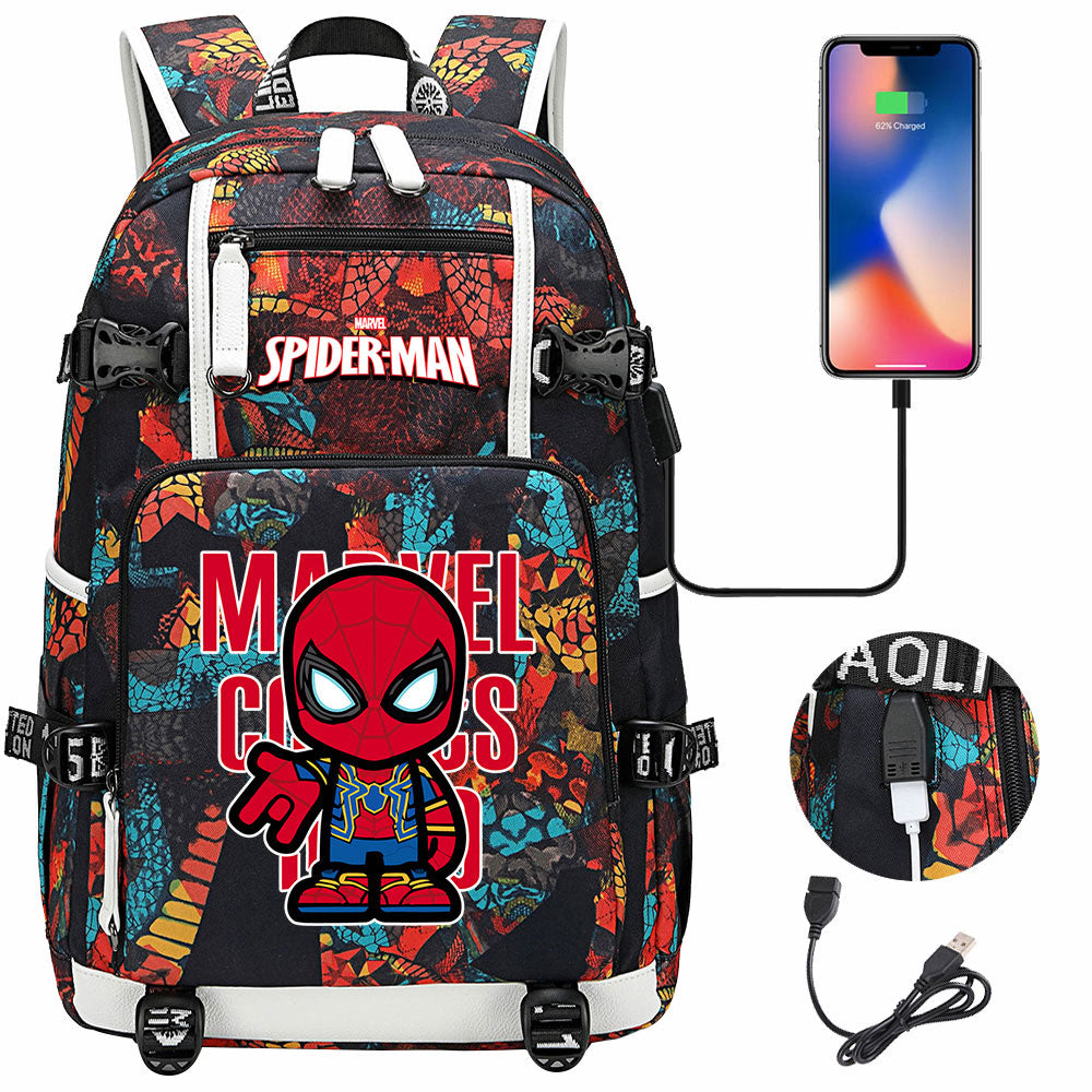 Spiderman Gwen Miles Morales  USB Charging Backpack School NoteBook Laptop Travel Bags