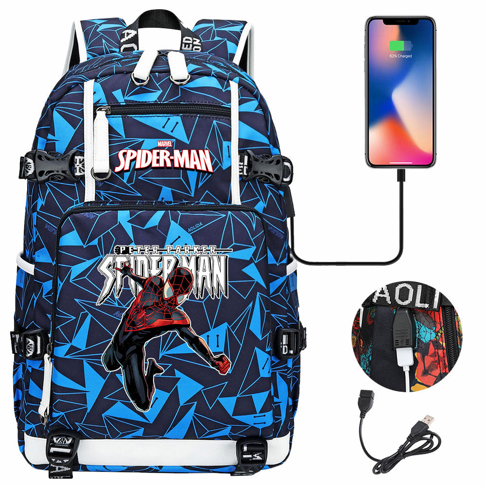 Spiderman Gwen Miles Morales  USB Charging Backpack School NoteBook Laptop Travel Bags