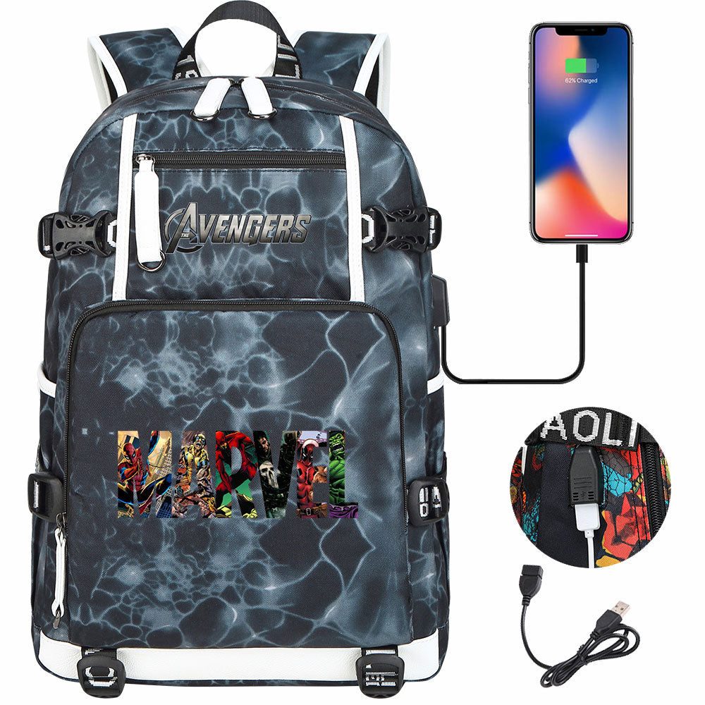 Avengers Superhero USB Charging Backpack School NoteBook Laptop Travel Bags