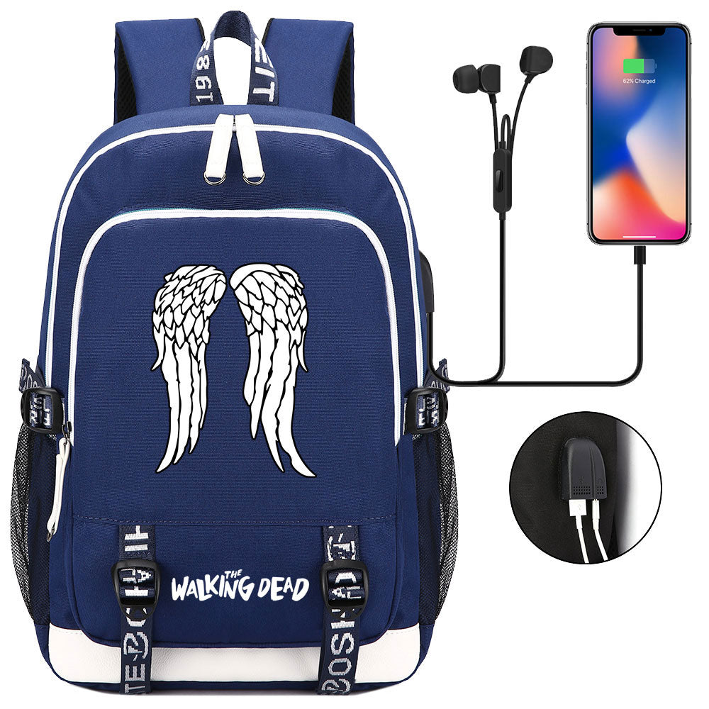 The Walking Dead USB Charging Backpack School Note Book Laptop Travel Bags