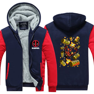 Deadpool Superhero Hoodie Jacket Autumn Winter Unisex Zipper Sweatershirt Warm Coat