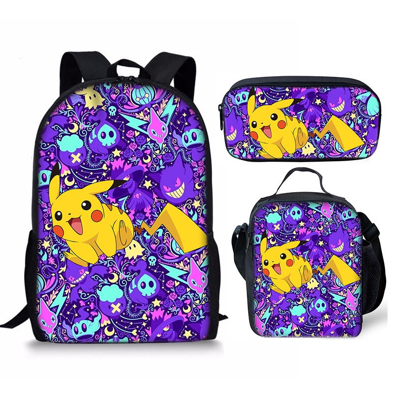 Pikachu Schoolbag Backpack Lunch Bag Pencil Case 3pcs Set Gift for Kids Students