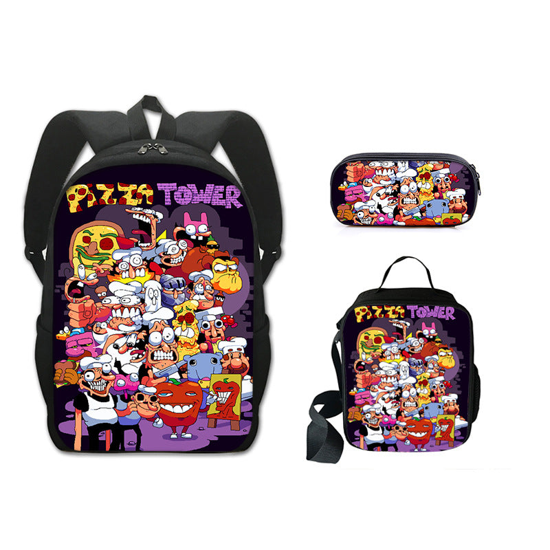 Pizza Tower Schoolbag Backpack Lunch Bag Pencil Case 3pcs Set Gift for Kids Students