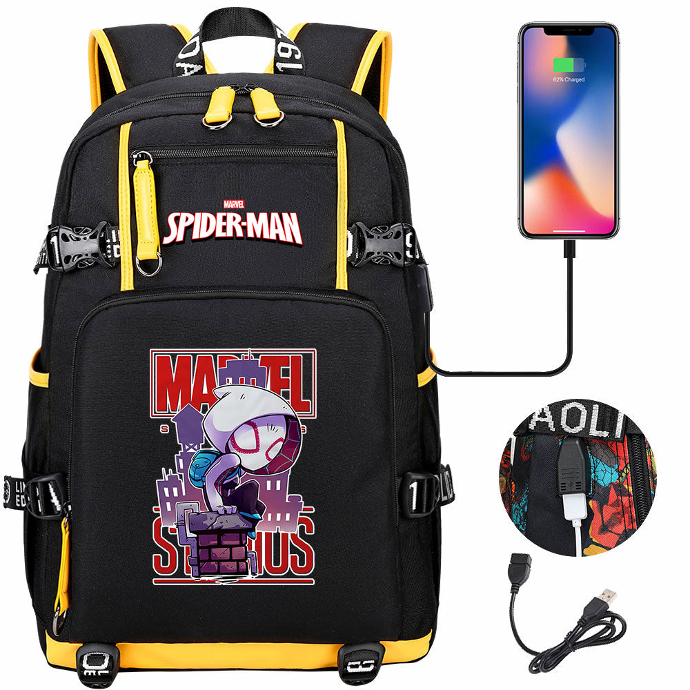 Spiderman Gwen Miles Morales  USB Charging Backpack School NoteBook Laptop Travel Bags