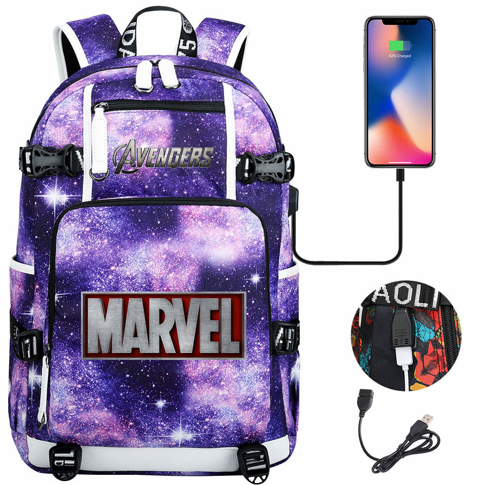 Avengers Superhero USB Charging Backpack School NoteBook Laptop Travel Bags