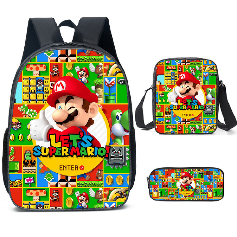 Super Mario Schoolbag Backpack Lunch Bag Pencil Case Set Gift for Kids Students