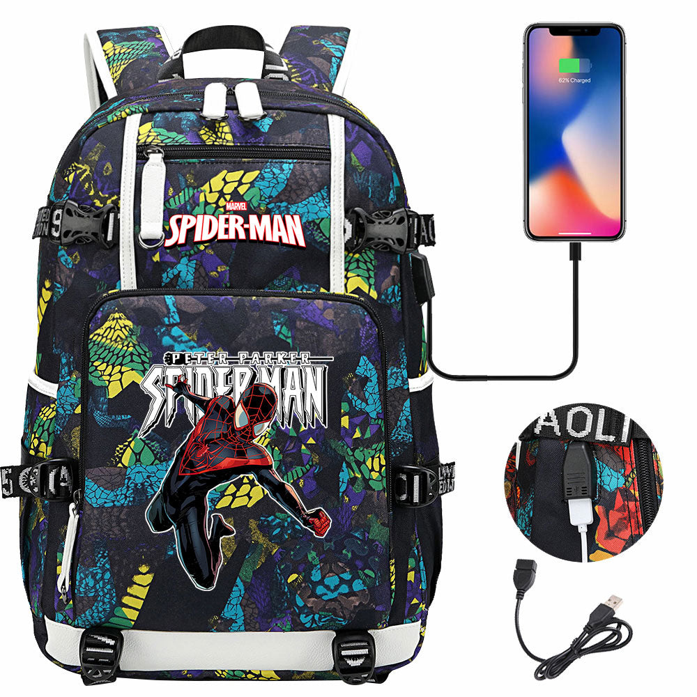 Spiderman Gwen Miles Morales  USB Charging Backpack School NoteBook Laptop Travel Bags
