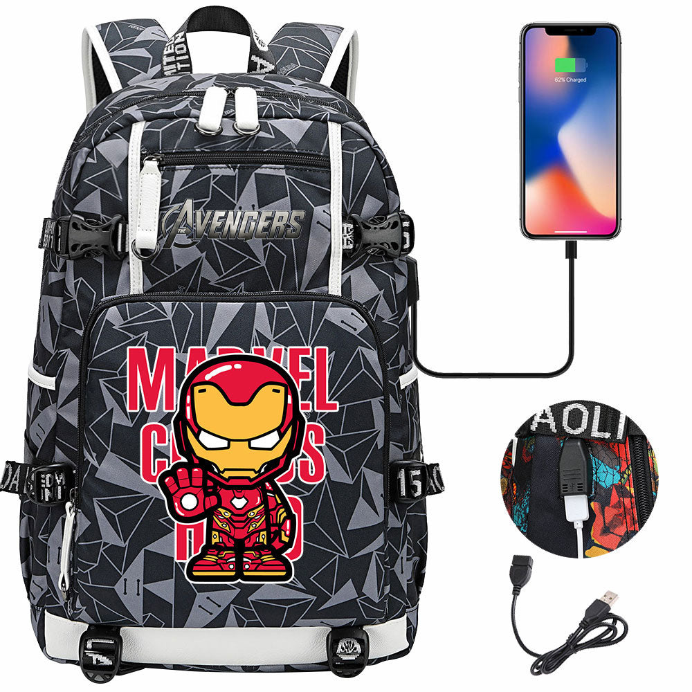 Avengers Superhero Iron Man Captain America Spiderman Hulk Thor Thanos USB Charging Backpack School NoteBook Laptop Travel Bags