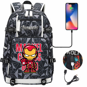 Avengers Superhero Iron Man Captain America Spiderman Hulk Thor Thanos USB Charging Backpack School NoteBook Laptop Travel Bags