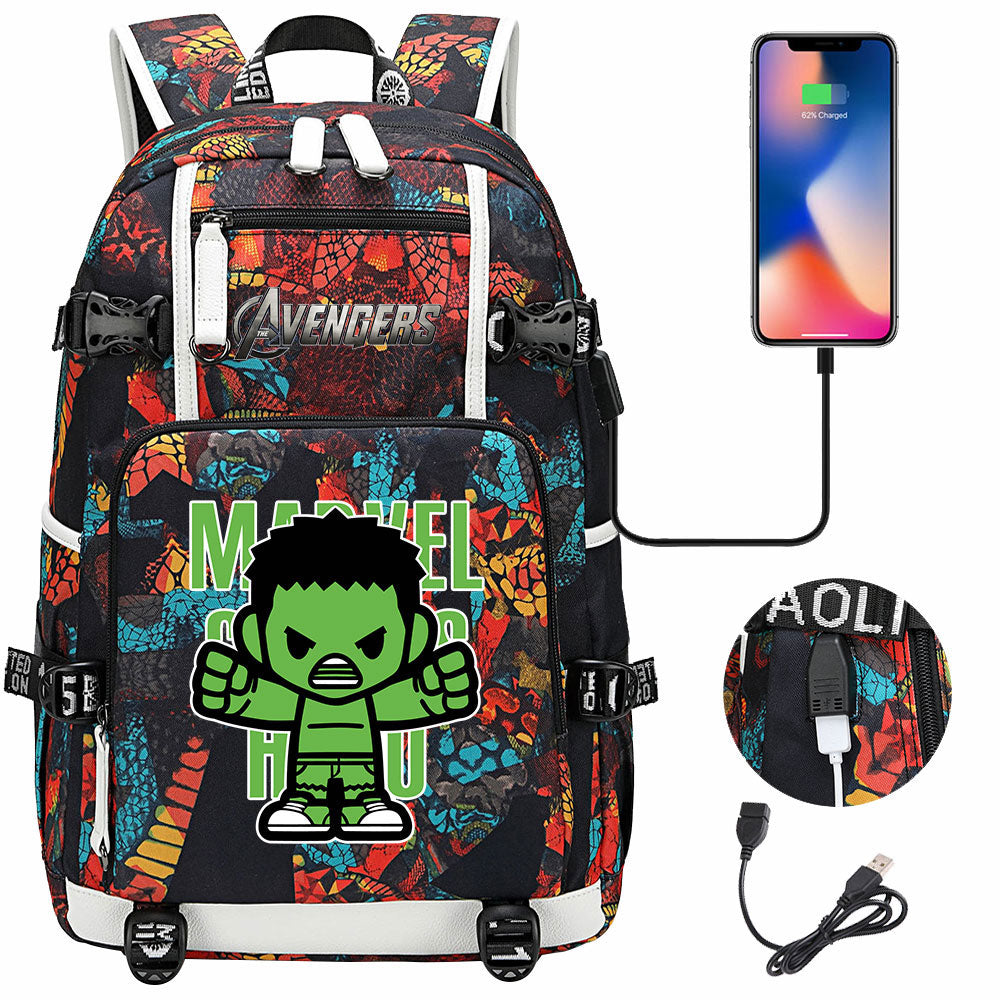 Avengers Superhero Iron Man Captain America Spiderman Hulk Thor Thanos USB Charging Backpack School NoteBook Laptop Travel Bags