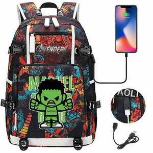 Avengers Superhero Iron Man Captain America Spiderman Hulk Thor Thanos USB Charging Backpack School NoteBook Laptop Travel Bags